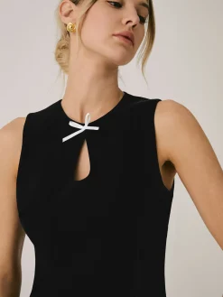 Mini Bow Decorated Short Dress Black Dresses|Casual Dresses