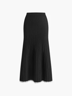 Clearance Minimalism Contrast Trim Sweater Skirt Set Sweater Tops|Skirts