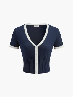 Clearance Minimalism Contrast Trim Sweater Skirt Set Sweater Tops|Skirts