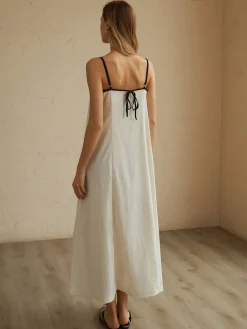 Clearance Minimalism Contrast Trim Long Dress White Dresses|Casual Dresses