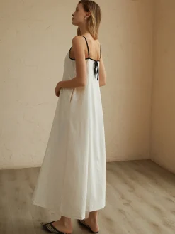 Clearance Minimalism Contrast Trim Long Dress White Dresses|Casual Dresses