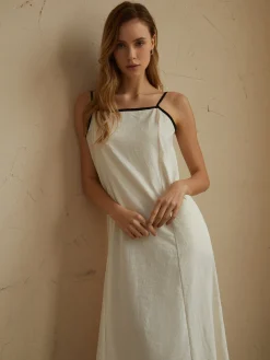 Clearance Minimalism Contrast Trim Long Dress White Dresses|Casual Dresses