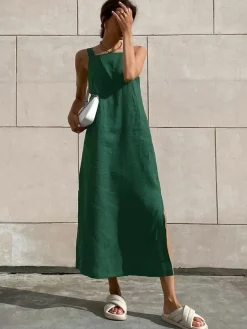 Outlet Minimalism Cotton Cami Long Dress Casual Dresses|Vacation Dresses