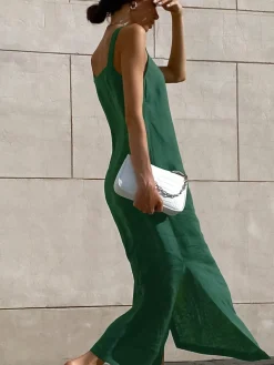 Outlet Minimalism Cotton Cami Long Dress Casual Dresses|Vacation Dresses