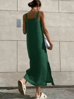 Outlet Minimalism Cotton Cami Long Dress Casual Dresses|Vacation Dresses