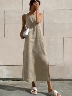 Outlet Minimalism Cotton Cami Long Dress Casual Dresses|Vacation Dresses