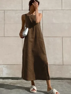 Outlet Minimalism Cotton Cami Long Dress Casual Dresses|Vacation Dresses