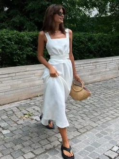 Hot Minimalism Knotted Cami Long Dress White Dresses|Casual Dresses