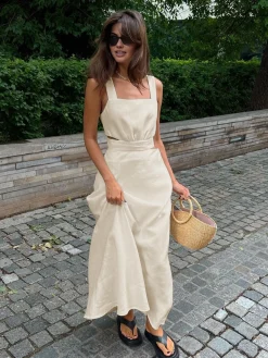 Hot Minimalism Knotted Cami Long Dress White Dresses|Casual Dresses