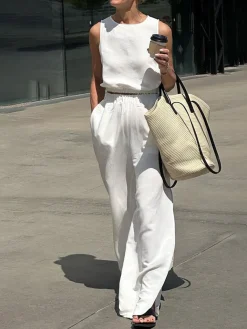 Outlet Minimalism Solid Split Pants Set Pants Sets|Matching Sets