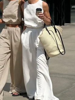 Outlet Minimalism Solid Split Pants Set Pants Sets|Matching Sets