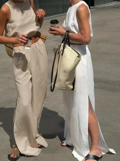 Outlet Minimalism Solid Split Pants Set Pants Sets|Matching Sets