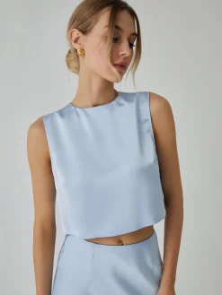 Sale Minimalism Stain Split Cropped Top Crop Tops|Tank Tops & Camis