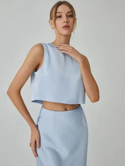 Sale Minimalism Stain Split Cropped Top Crop Tops|Tank Tops & Camis