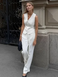 Best Minimalism Tailored Button-Front Waistcoat Outerwear|Vests
