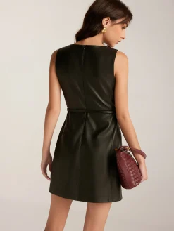 Online Minimalist Belted Faux Leather Tank Dress Black Dresses|Casual Dresses