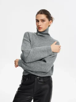 Best Minimalist Button Turtleneck Sweater Sweater Tops|Sweaters & Cardigans