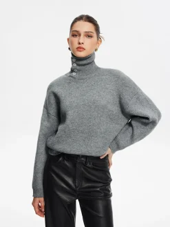 Best Minimalist Button Turtleneck Sweater Sweater Tops|Sweaters & Cardigans