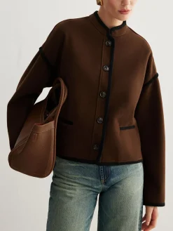 Discount Minimalist Contrast Trim Tweed Jacket Outerwear|Jackets