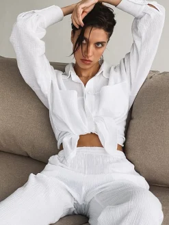 Clearance Minimalist Cotton Two Piece Pants Set Pants Sets|Long Sleeve Sets