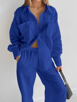 Clearance Minimalist Cotton Two Piece Pants Set Pants Sets|Long Sleeve Sets