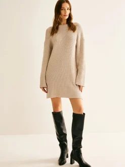 Discount Minimalist Crew Neck Sweater Without Belt White Dresses|Sweater Dresses