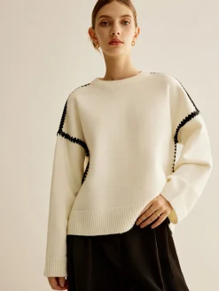 Minimalist Embroidered Trim Sweater Sweater Tops|Sweaters & Cardigans