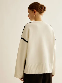 Minimalist Embroidered Trim Sweater Sweater Tops|Sweaters & Cardigans