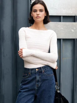 Clearance Minimalist Finger Hole Plisse Top T-shirts|Tops