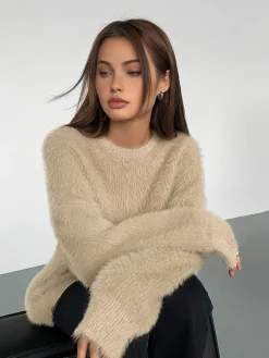 Minimalist Fuzzy Pullover Sweater Sweater Tops|Sweaters & Cardigans
