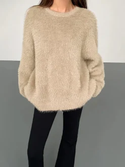 Outlet Minimalist Fuzzy Pullover Sweater Sweater Tops|Sweaters & Cardigans
