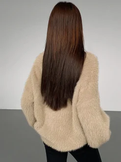 Outlet Minimalist Fuzzy Pullover Sweater Sweater Tops|Sweaters & Cardigans