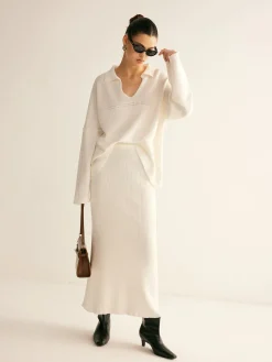Outlet Minimalist Knit Midi Skirt Set Skirt Sets|Long Sleeve Sets