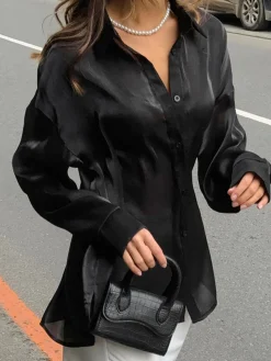 Clearance Minimalist Lapel Button Shirt Tops