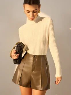 Best Minimalist Lettuce Trim Mock Neck Knit Top Sweater Tops|Sweaters & Cardigans