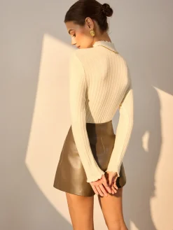 Best Minimalist Lettuce Trim Mock Neck Knit Top Sweater Tops|Sweaters & Cardigans