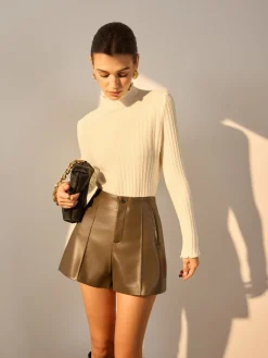 Best Minimalist Lettuce Trim Mock Neck Knit Top Sweater Tops|Sweaters & Cardigans