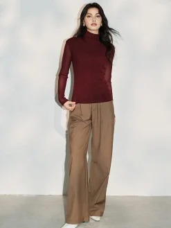 Online Minimalist Mock Neck Jersey Top T-shirts|Tops