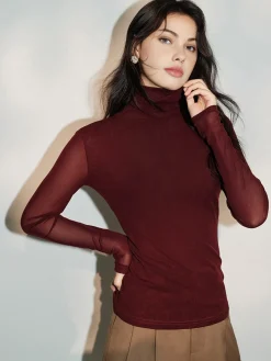 Online Minimalist Mock Neck Jersey Top T-shirts|Tops