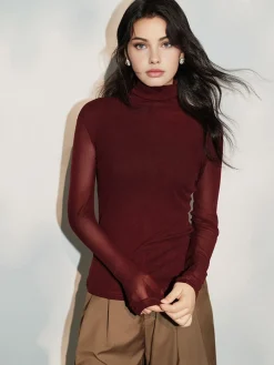 Online Minimalist Mock Neck Jersey Top T-shirts|Tops