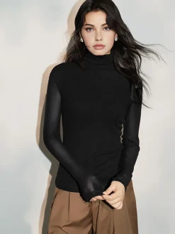 Online Minimalist Mock Neck Jersey Top T-shirts|Tops