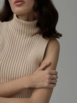 Online Minimalist Mock Neck Rib Tank Top Sweater Vests|Sweaters & Cardigans