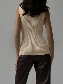 Online Minimalist Mock Neck Rib Tank Top Sweater Vests|Sweaters & Cardigans