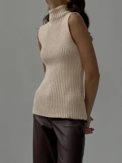 Online Minimalist Mock Neck Rib Tank Top Sweater Vests|Sweaters & Cardigans