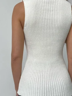 Online Minimalist Mock Neck Rib Tank Top Sweater Vests|Sweaters & Cardigans