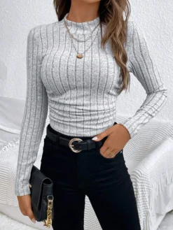 Hot Minimalist Mock Neck Ribbed Top T-shirts|Tops