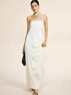 Discount Minimalist Plain Draped Tube Dress White Dresses|Cocktail & Party Dresses