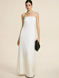 Discount Minimalist Plain Draped Tube Dress White Dresses|Cocktail & Party Dresses