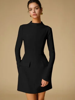 Sale Minimalist Plain Mock Neck Dress Cocktail & Party Dresses|Vacation Dresses