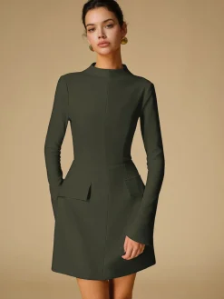 Sale Minimalist Plain Mock Neck Dress Cocktail & Party Dresses|Vacation Dresses
